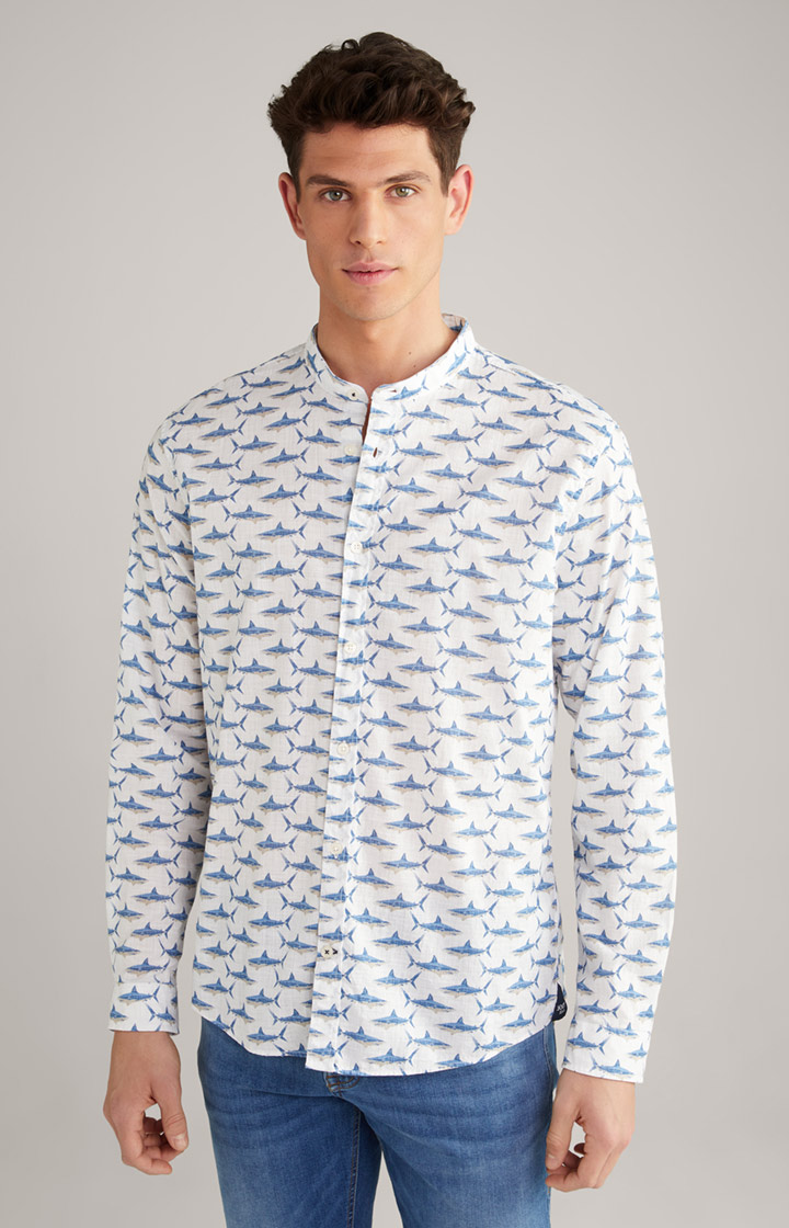Koszula bawełniana Hedde we wzór, w kolorze niebieskim i naturalnej bieli