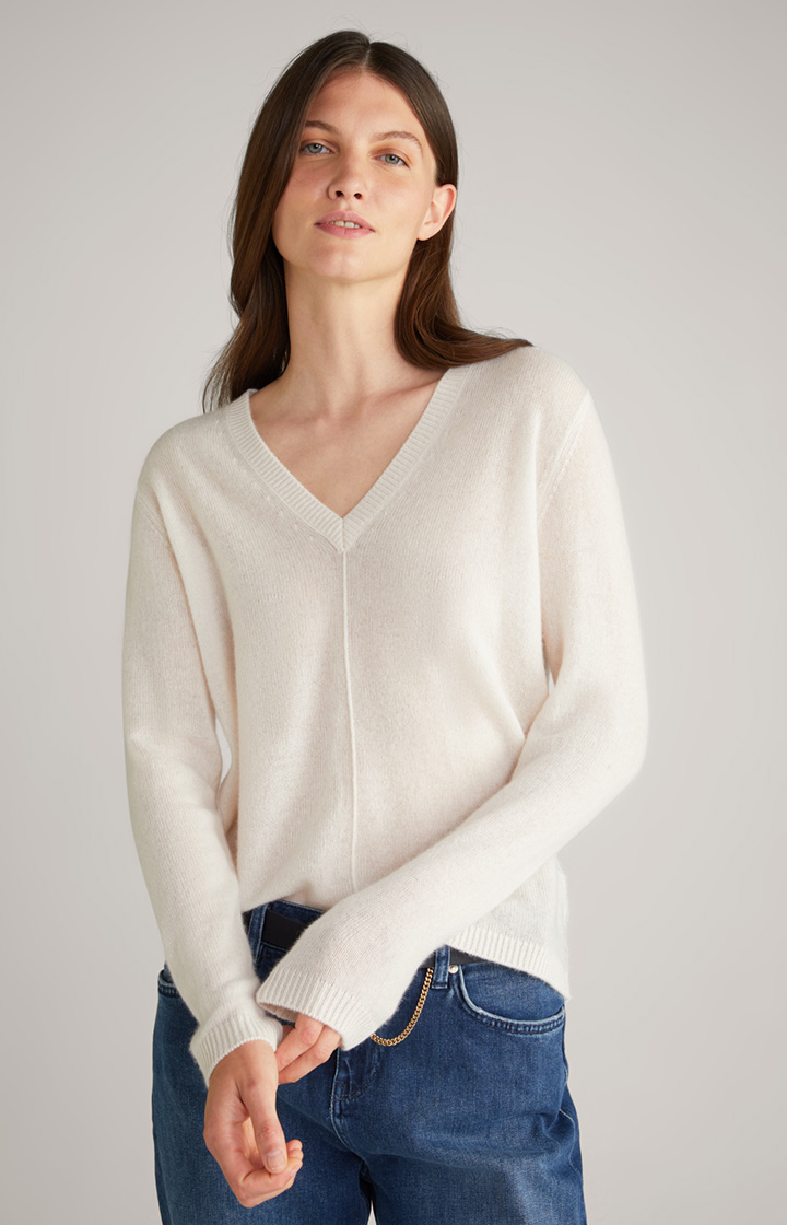 Dzianinowy sweter z kaszmiru w kolorze kremowym