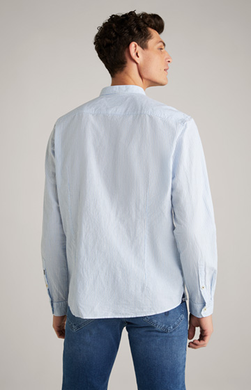 Baumwoll-Leinen-Hemd Hedde in Aqua-Blau/Weiß gestreift