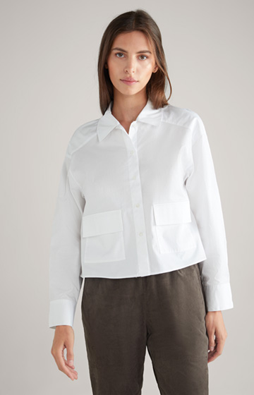 Baumwoll-Twill-Bluse in Weiß