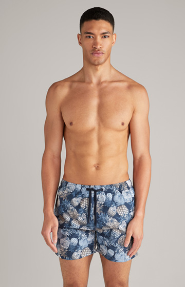 Neptune Beach swim shorts in navy pattern