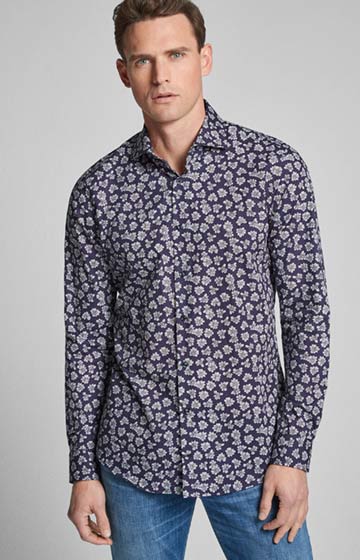 Hemd Panko - bügelleicht - in Dunkelblau gemustert