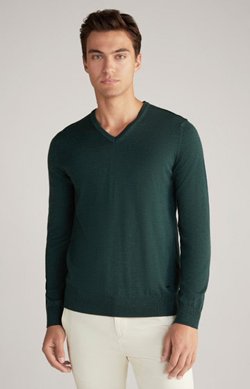 Sweter Damien z wełny merino w kolorze ciemnozielonym