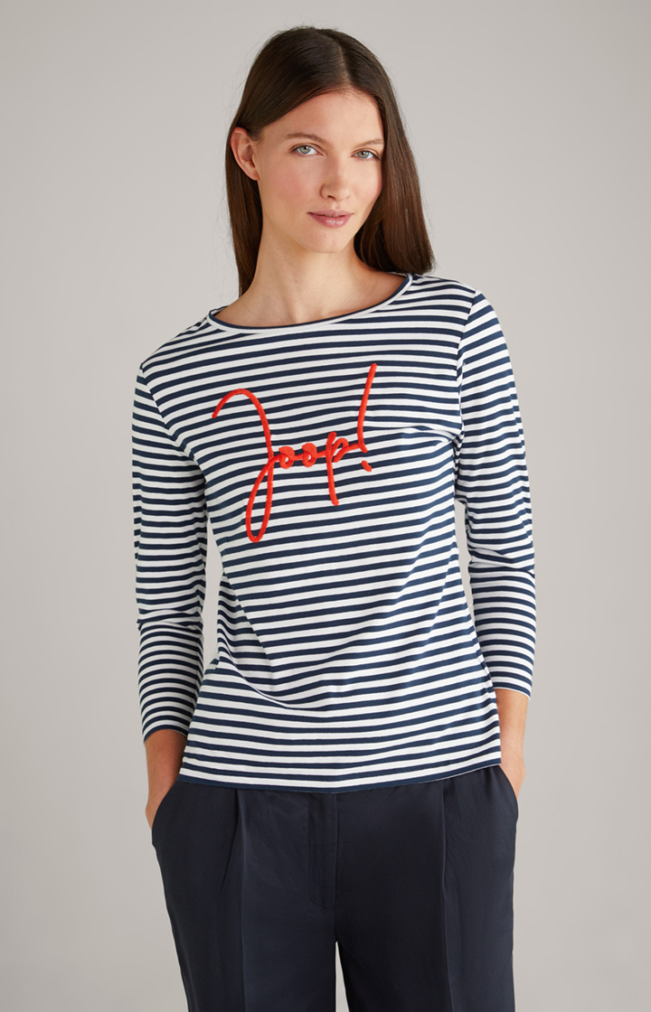 Long-sleeve shirt in navy/white stripes