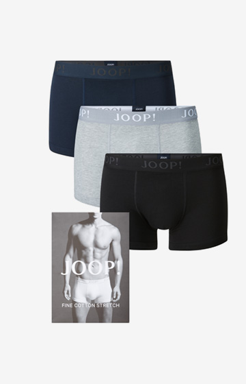 3er-Pack Fine Cotton Stretch Boxer in Dunkelblau/Schwarz/Grau meliert