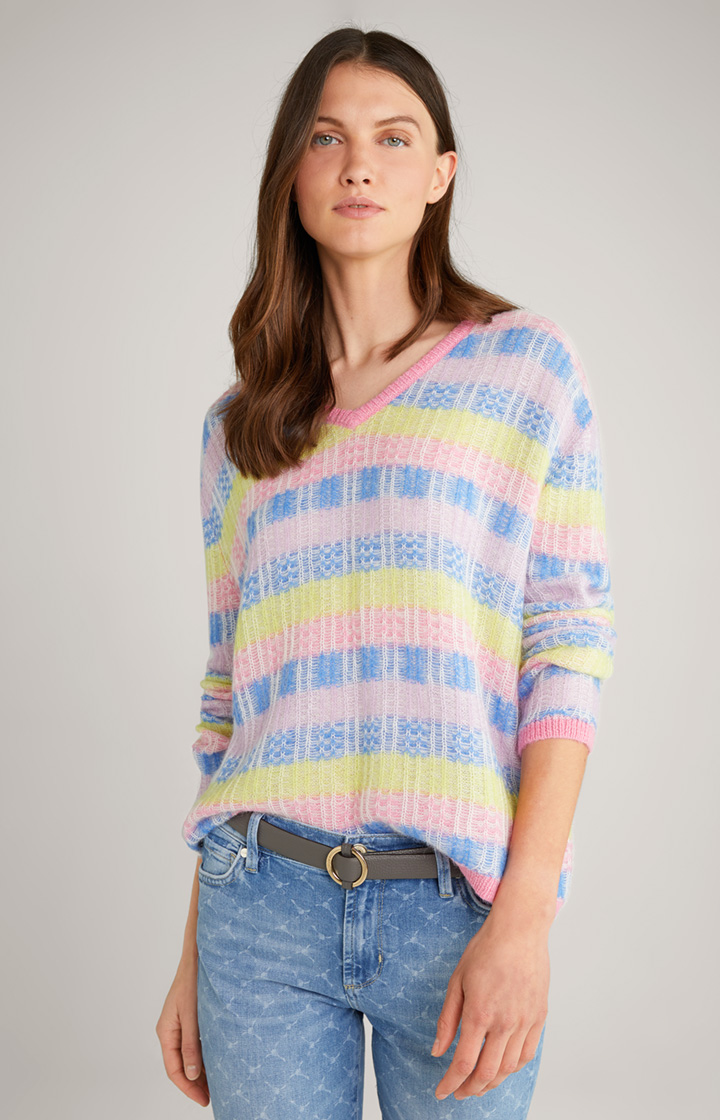 Knitted Sweater in Yellow, Blue and Pink Stripes