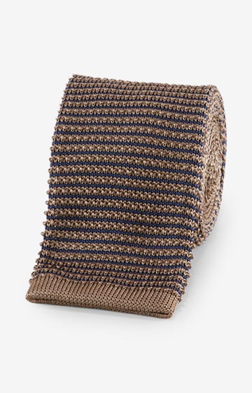 Seiden-Strickkrawatte in Gold-Beige/Navy