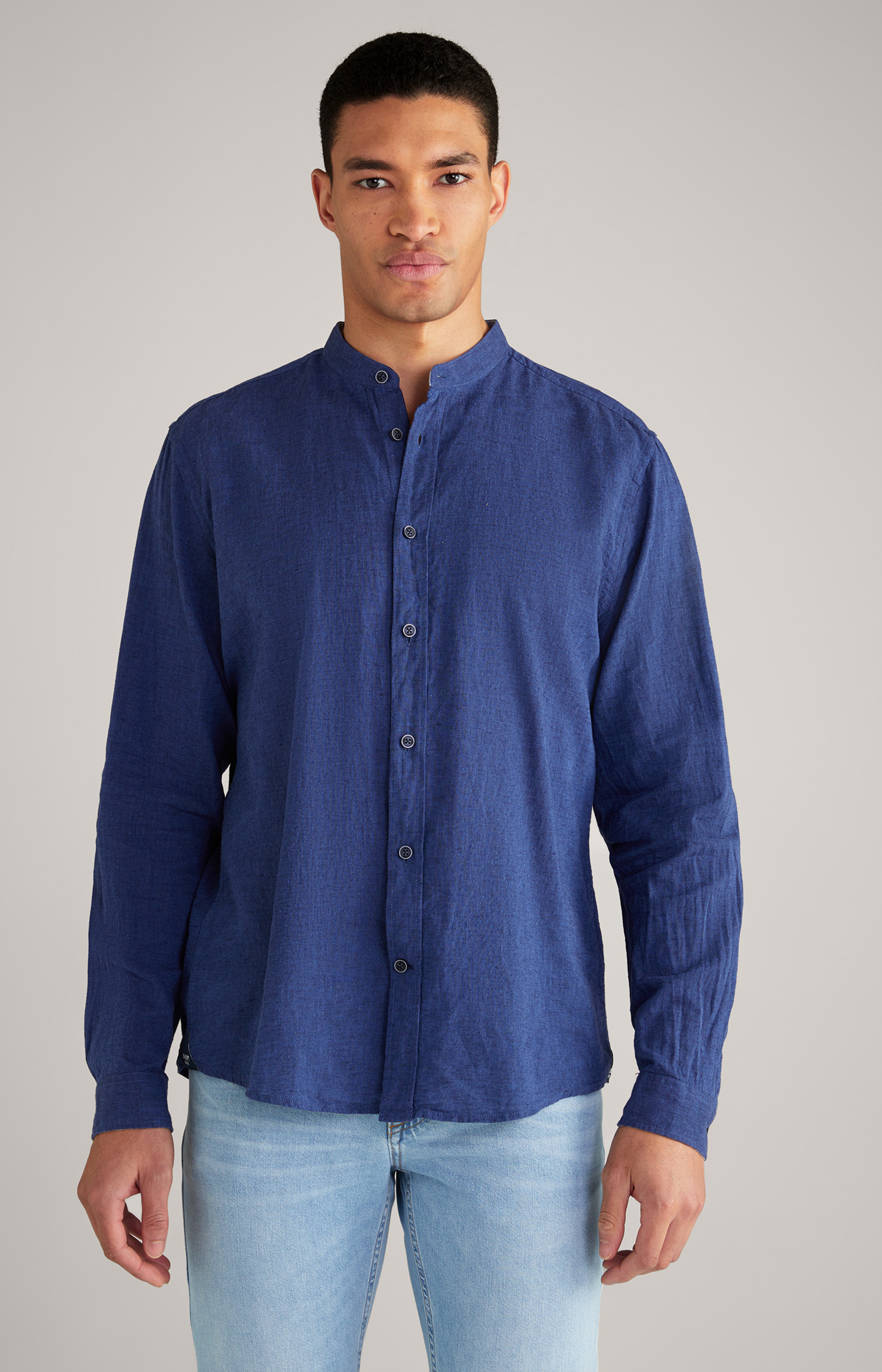 linen stand collar shirt