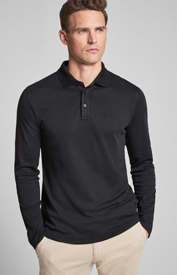 Langarm-Poloshirt Iwan in Schwarz
