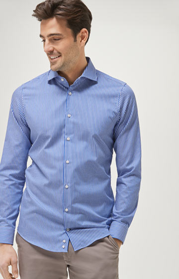 Hemd Panko -bügelfrei-  in Mittelblau gestreift