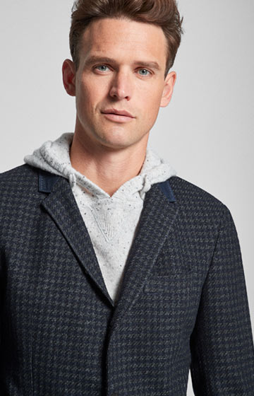 Sakko Hankez mit Stehkragen in Blau gemustert