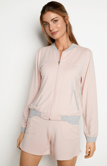Loungewear sweatshirt jacket in pink/grey mélange