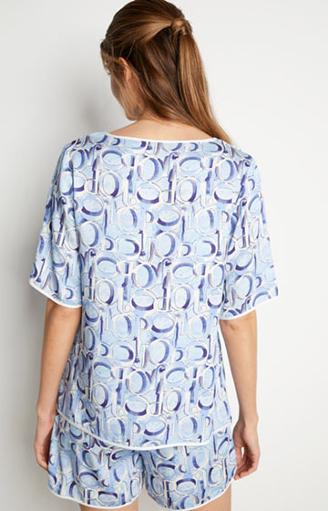 Loungewear T-Shirt in Blau/Weiß gemustert