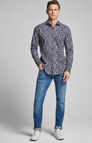 Hemd Panko - bügelleicht - in Dunkelblau gemustert