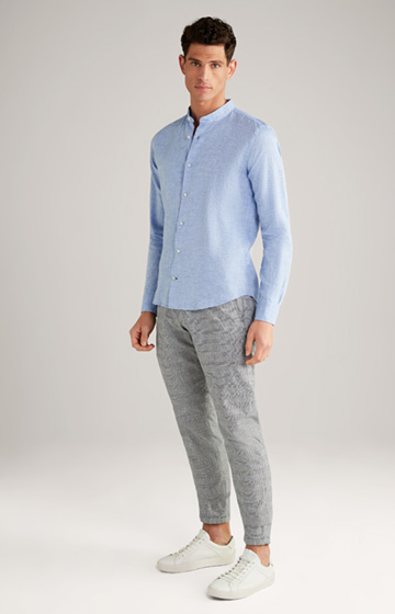 Pebo Linen and Cotton Shirt in Mottled Blue