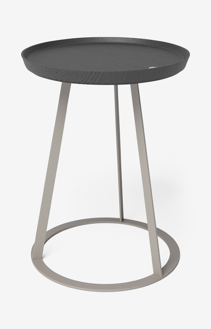 Stolik JOOP! ROUND z blatem z przydymionego dębu, 45 x 52 cm w kolorze taupe/antracytowym