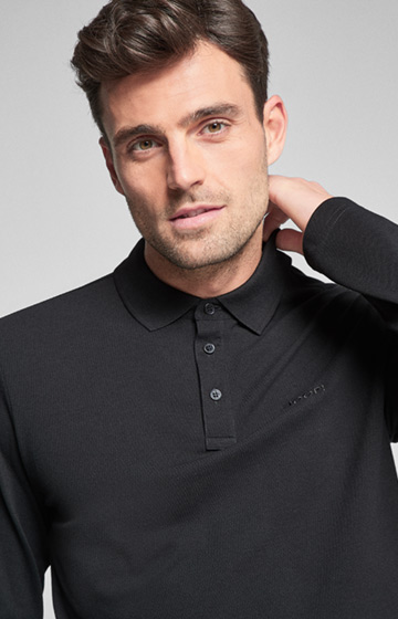 Langarm-Poloshirt Priamo in Schwarz