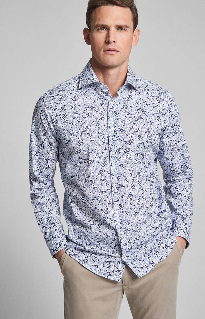 Hemd Mika - bügelleicht - in Navy/Weiß gemustert