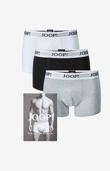 3er-Pack Fine Cotton Stretch Boxer in Weiß/Schwarz/Grau meliert