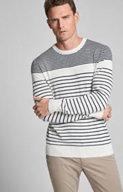 Pullover Cyrian in Weiß/Navy gestreift