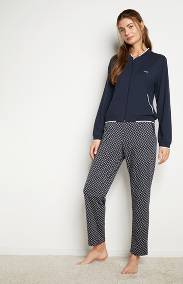 Loungewear trousers in patterned midnight blue