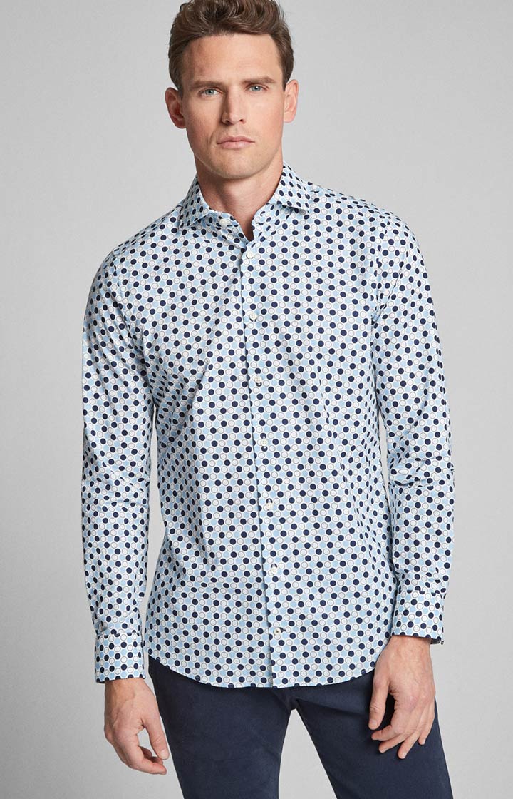 Hemd Panko - bügelleicht - in Weiß/Blau gemustert