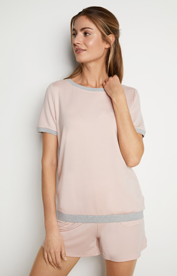 Loungewear T-Shirt in Rosa/Grau meliert