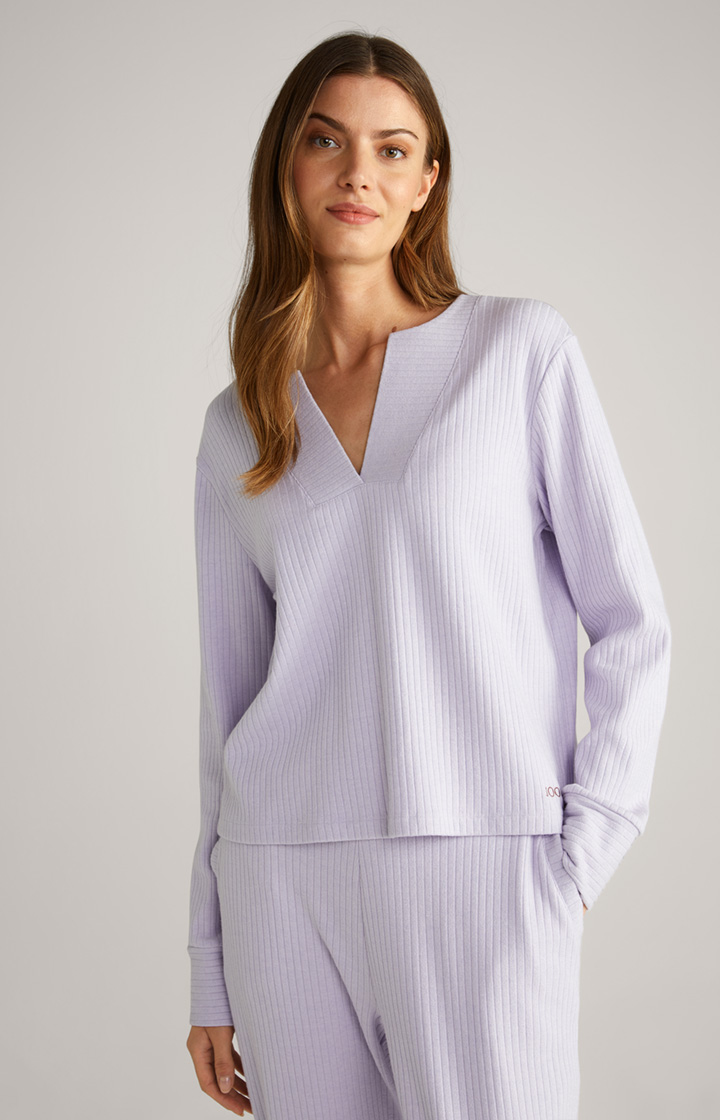 Prążkowana bluzka Loungewear z długim rękawem w kolorze lawendowym