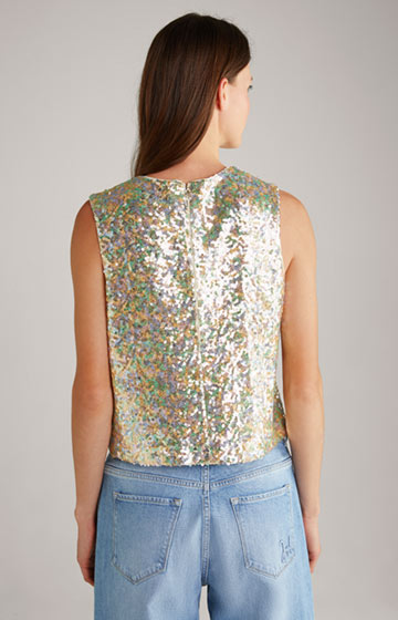 Sequined blouse top in beige/gold/light green/light blue/pink