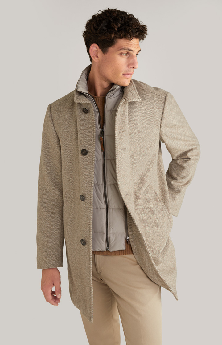 Maico Wool Mix Coat in Light Beige Patterned