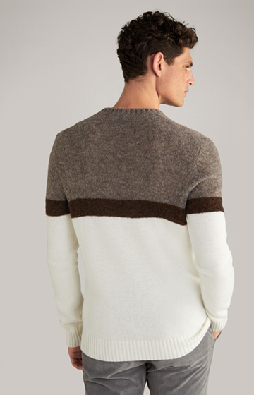 Wool-Cashmere Pullover in Brown Melange/Off-White