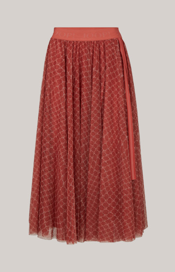 Wzorzysta tiulowa spódnica w kolorze czerwonobrązowym