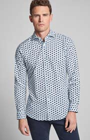 Hemd Panko - bügelleicht - in Weiß/Blau gemustert