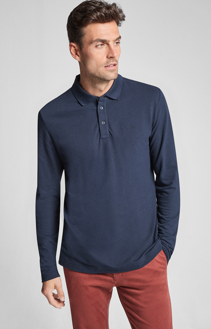 Langarm-Poloshirt Priamo in Navy 