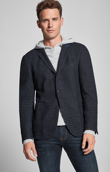 Sakko Hankez mit Stehkragen in Blau gemustert