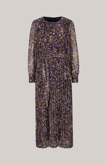 Chiffon Pleated Dress in a Purple/Yellow Pattern 