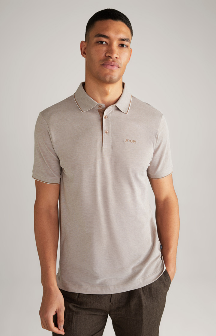 Percy cotton polo shirt in tan brown/white melange