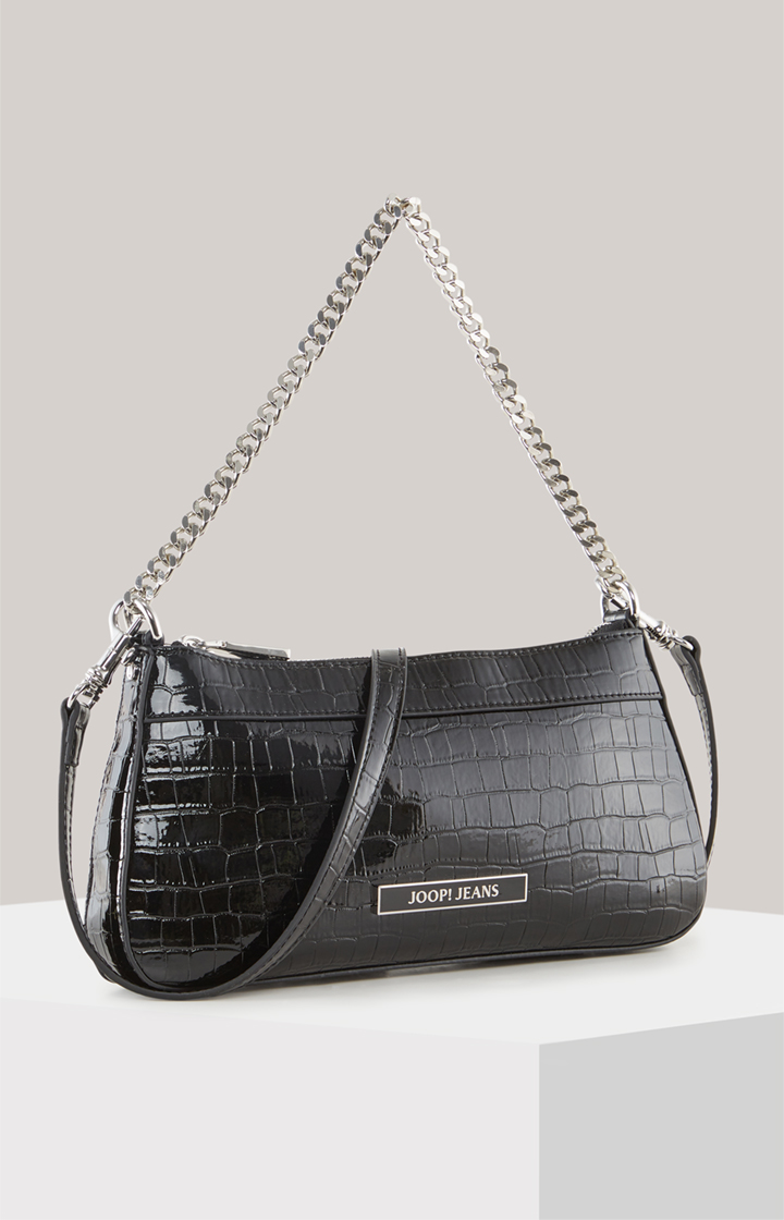 Domenica Croco Paolina Shoulder Bag in Black