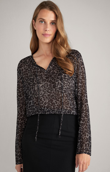 Viscose Blouse with Animal Print in Black/Grey