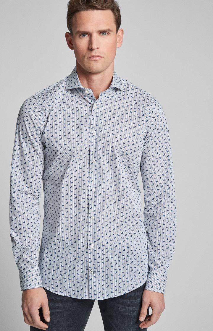 Hemd Pajos - bügelleicht - in Blau/Weiß gemustert