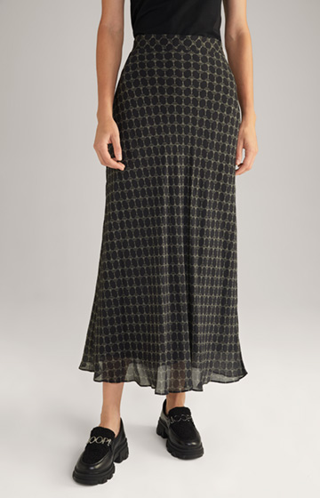 Viscose Skirt in a Black/Beige Pattern
