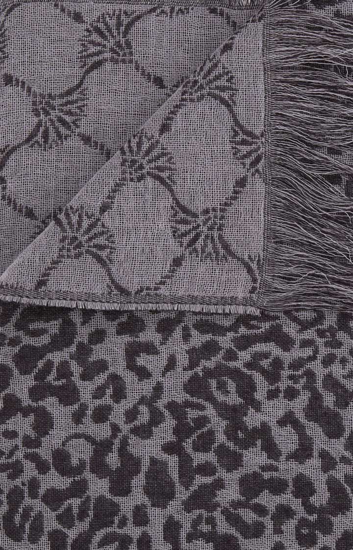 Wool Jacquard Scarf in Grey/Black