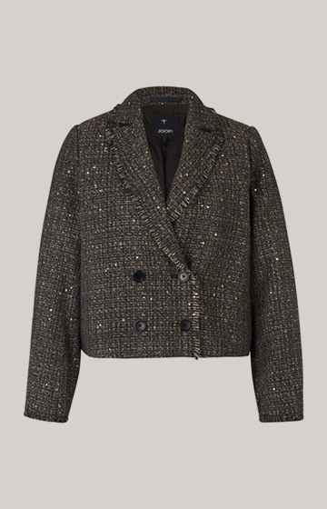 Tweed-Blazer-Jacke in Schwarz/Grau/Gold