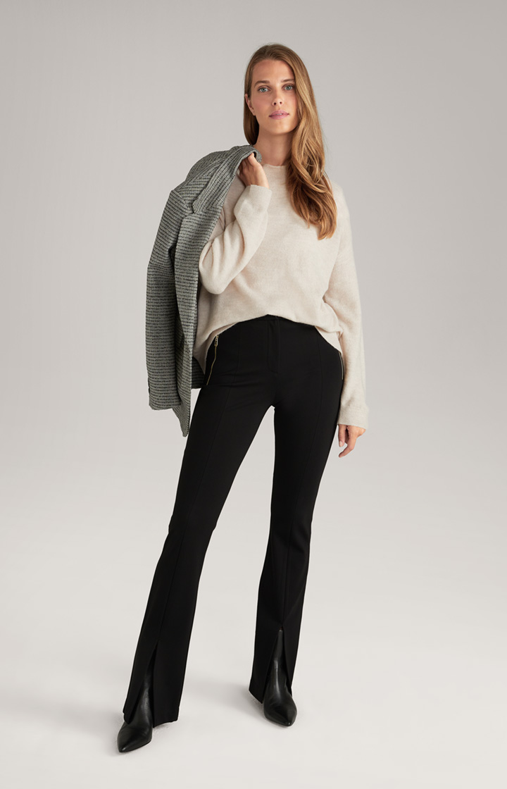 Wool Blend Pullover with Stand-up Collar in Beige