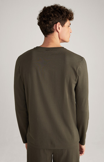Long Sleeve Loungewear Top in Dark Green/Brown