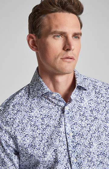 Hemd Mika - bügelleicht - in Navy/Weiß gemustert