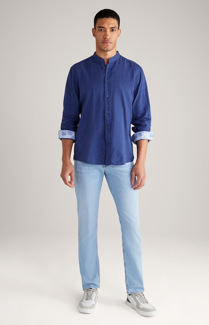 Leinen-Baumwoll-Hemd Hedde in Blau meliert