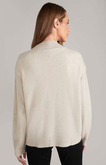 Sweter z mieszanki wełny z zabudowanym dekoltem w kolorze beżowym
