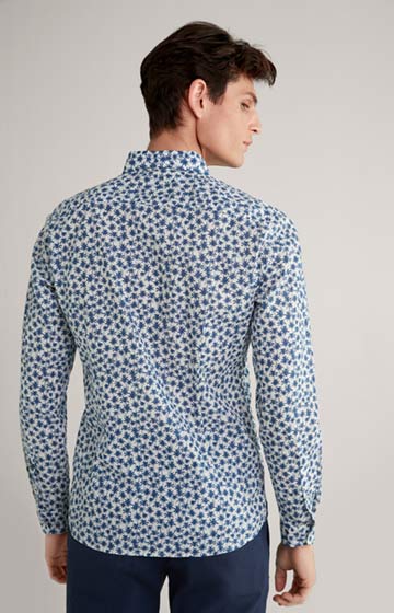 Leinen-Baumwoll-Hemd Heli in Blau/Weiß gemustert