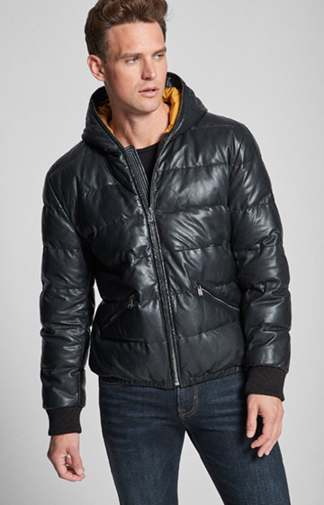 Wattierte Lederjacke Deacon in Schwarz